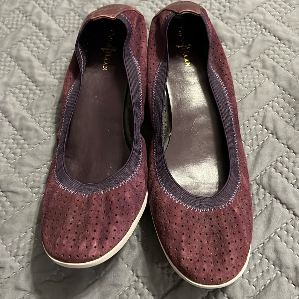 NWOT Cole Haan plum colored shoes with slight wedge and elastic top. Size